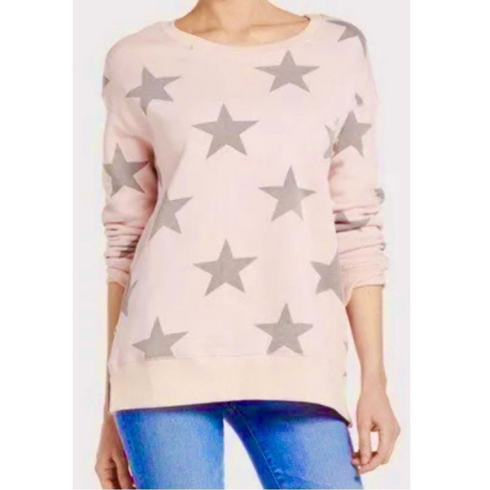 Sundry Light Pink Gray Star Side Zip Crewneck Sweatshirt Sweater